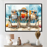 Canaries On The Beach Lounging Chair - Coastal Animal Living Room Wall Art
