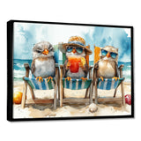 Canaries On The Beach Lounging Chair - Coastal Animal Living Room Wall Art