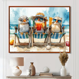 Canaries On The Beach Lounging Chair - Coastal Animal Living Room Wall Art