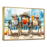Canaries On The Beach Lounging Chair - Coastal Animal Living Room Wall Art