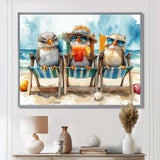 Canaries On The Beach Lounging Chair - Coastal Animal Living Room Wall Art