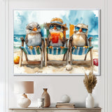 Canaries On The Beach Lounging Chair - Coastal Animal Living Room Wall Art