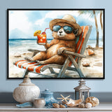 Chinchilla On The Beach Lounging - Coastal Animal Canvas Wall Art