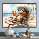 Chinchilla On The Beach Lounging - Coastal Animal Canvas Wall Art