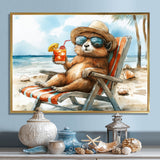Chinchilla On The Beach Lounging - Coastal Animal Canvas Wall Art