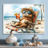 Chinchilla On The Beach Lounging - Coastal Animal Canvas Wall Art