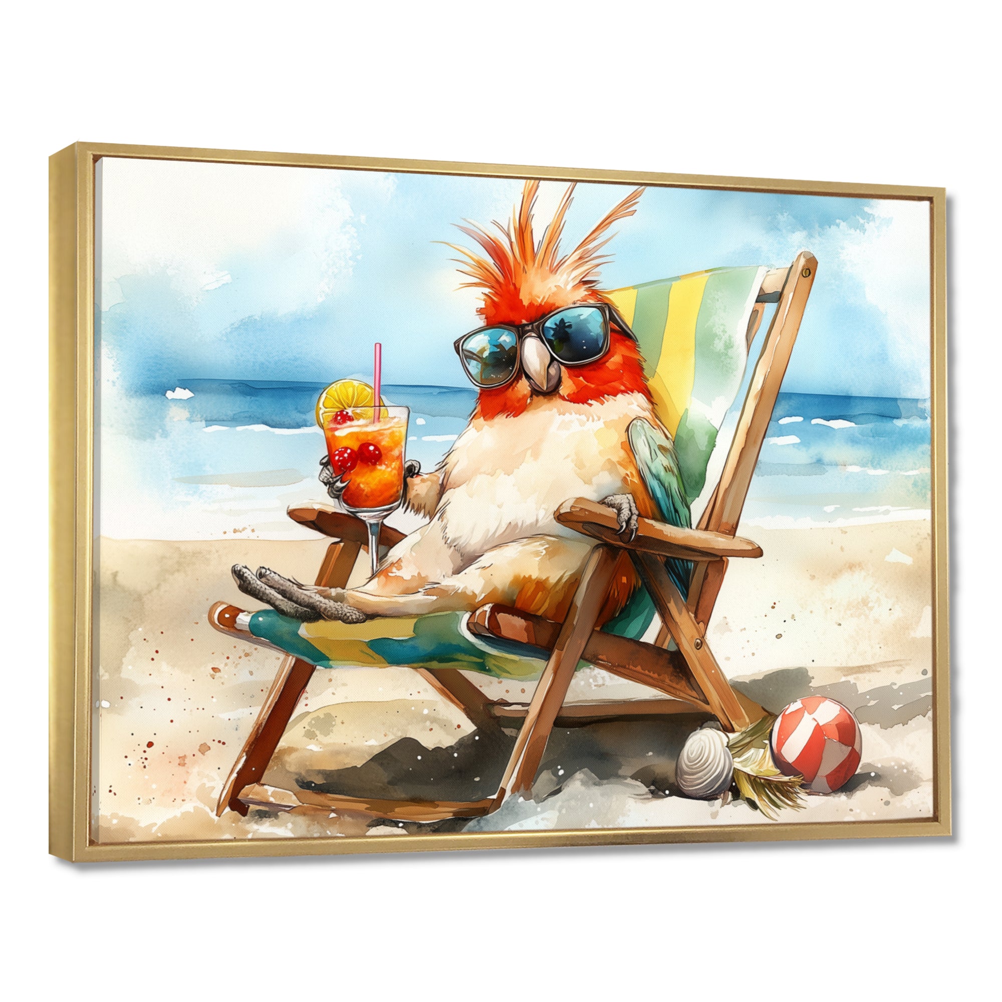 Cockatiel On The Beach Lounging - Coastal Animal Canvas Wall Art
