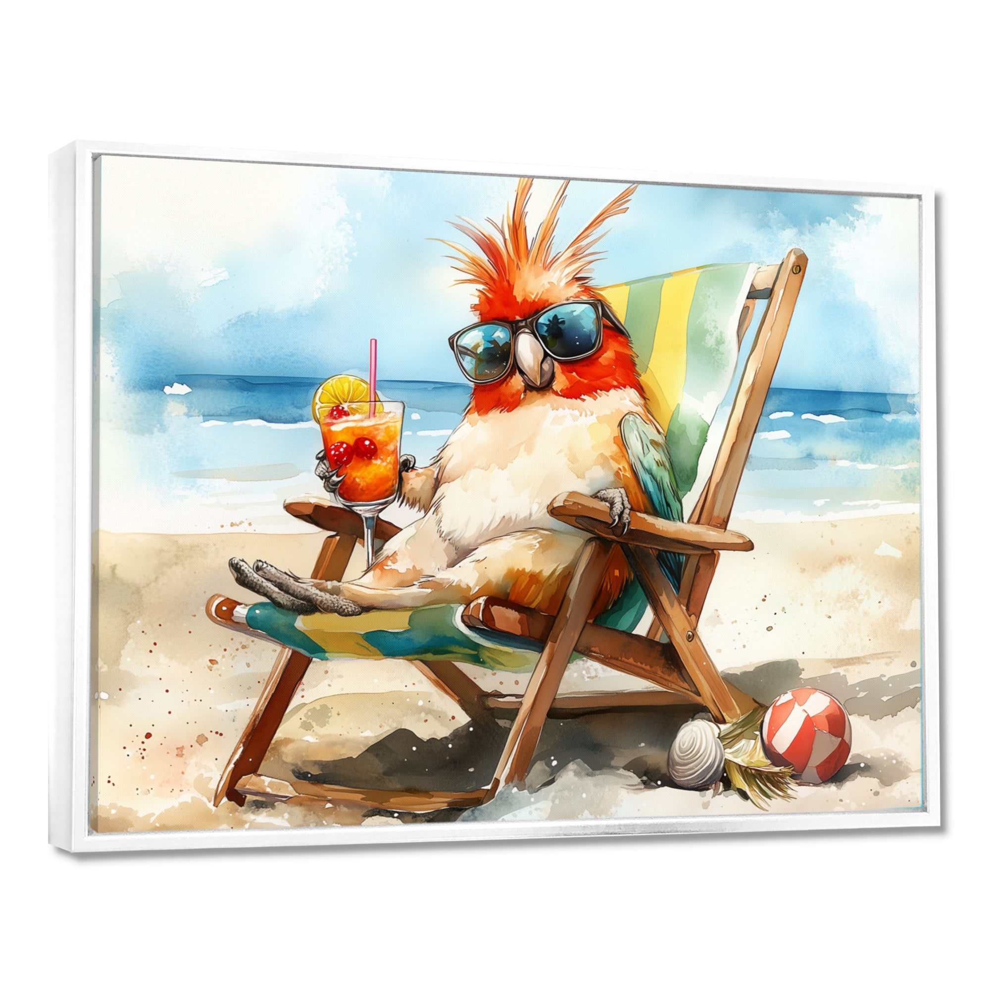 Cockatiel On The Beach Lounging - Coastal Animal Canvas Wall Art