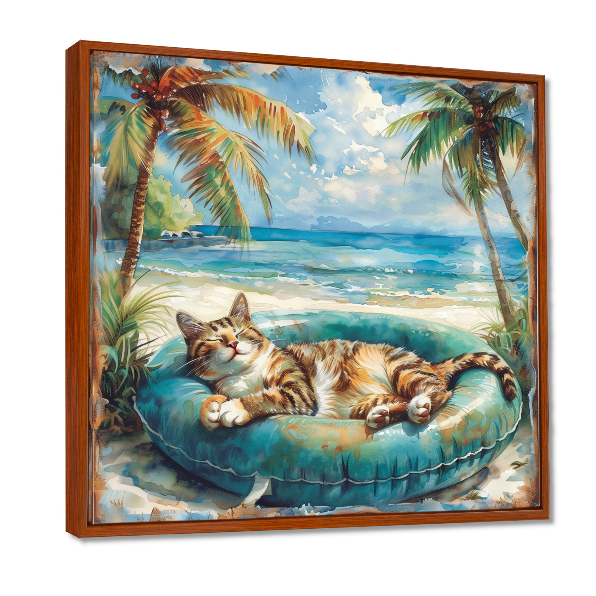 Felines Coastal Cat Nap Oasis - Blue Coastal Animal Wall Art