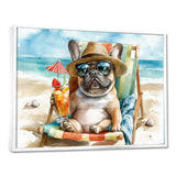 French Bulldog On The Beach Lounging - Brown Coastal Animal Wall Art