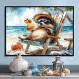 Hedgehog Beachside Lounging - Coastal Animal Living Room Wall Art