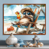 Hedgehog Beachside Lounging - Coastal Animal Living Room Wall Art