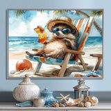 Hedgehog Beachside Lounging - Coastal Animal Living Room Wall Art