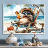 Hedgehog Beachside Lounging - Coastal Animal Living Room Wall Art