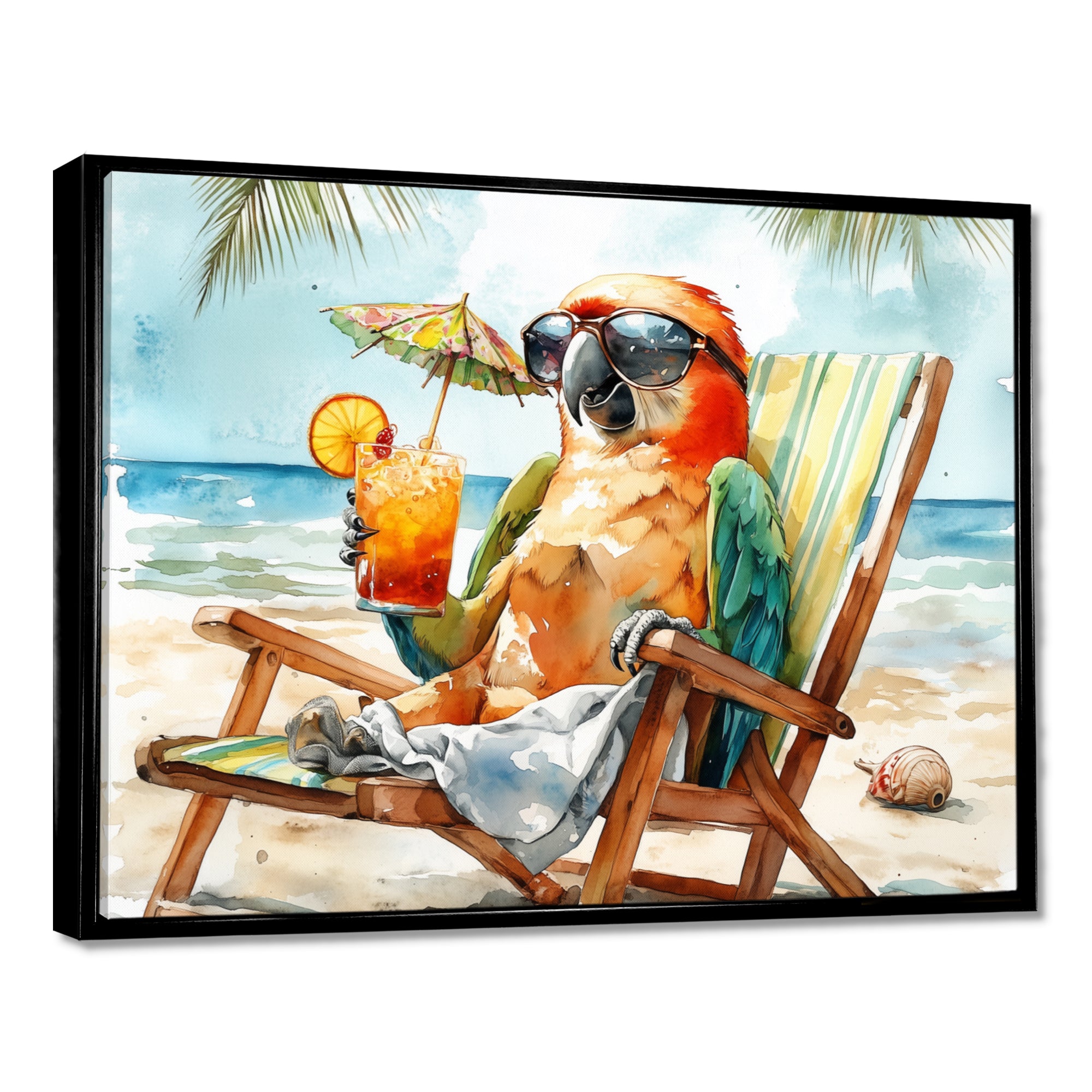 Parrot On The Beach Lounging - Coastal Animal Wall Decor