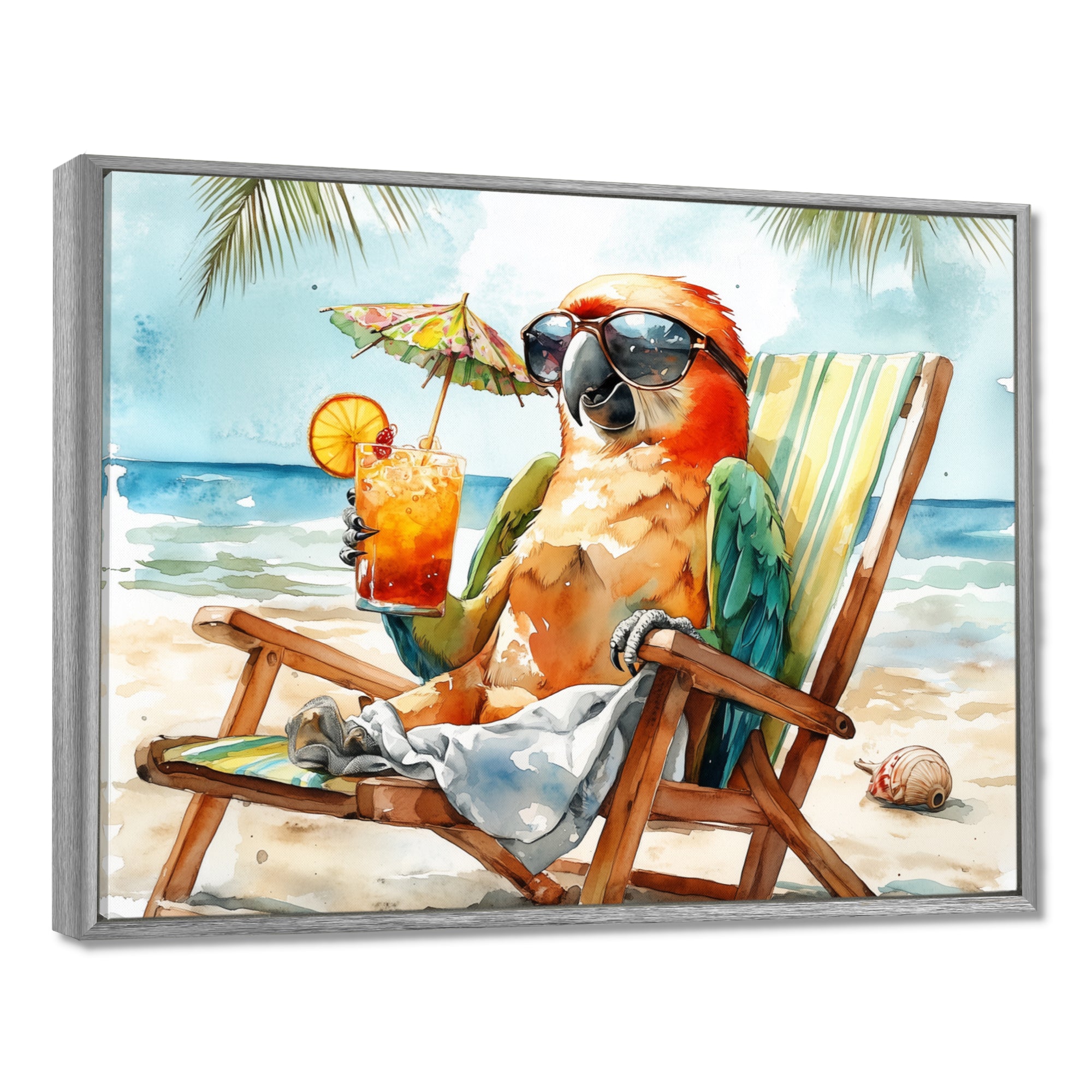 Parrot On The Beach Lounging - Coastal Animal Wall Decor
