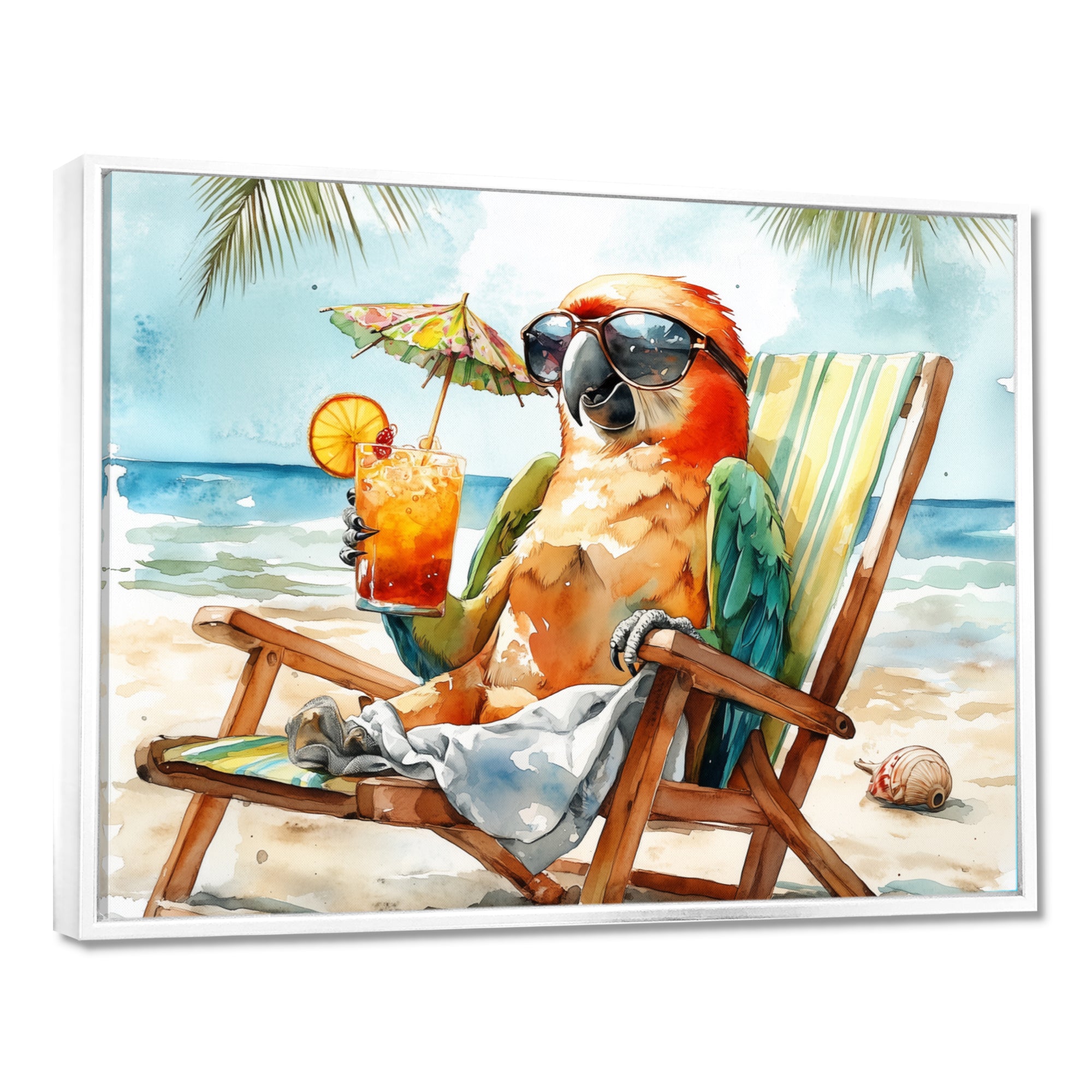 Parrot On The Beach Lounging - Coastal Animal Wall Decor