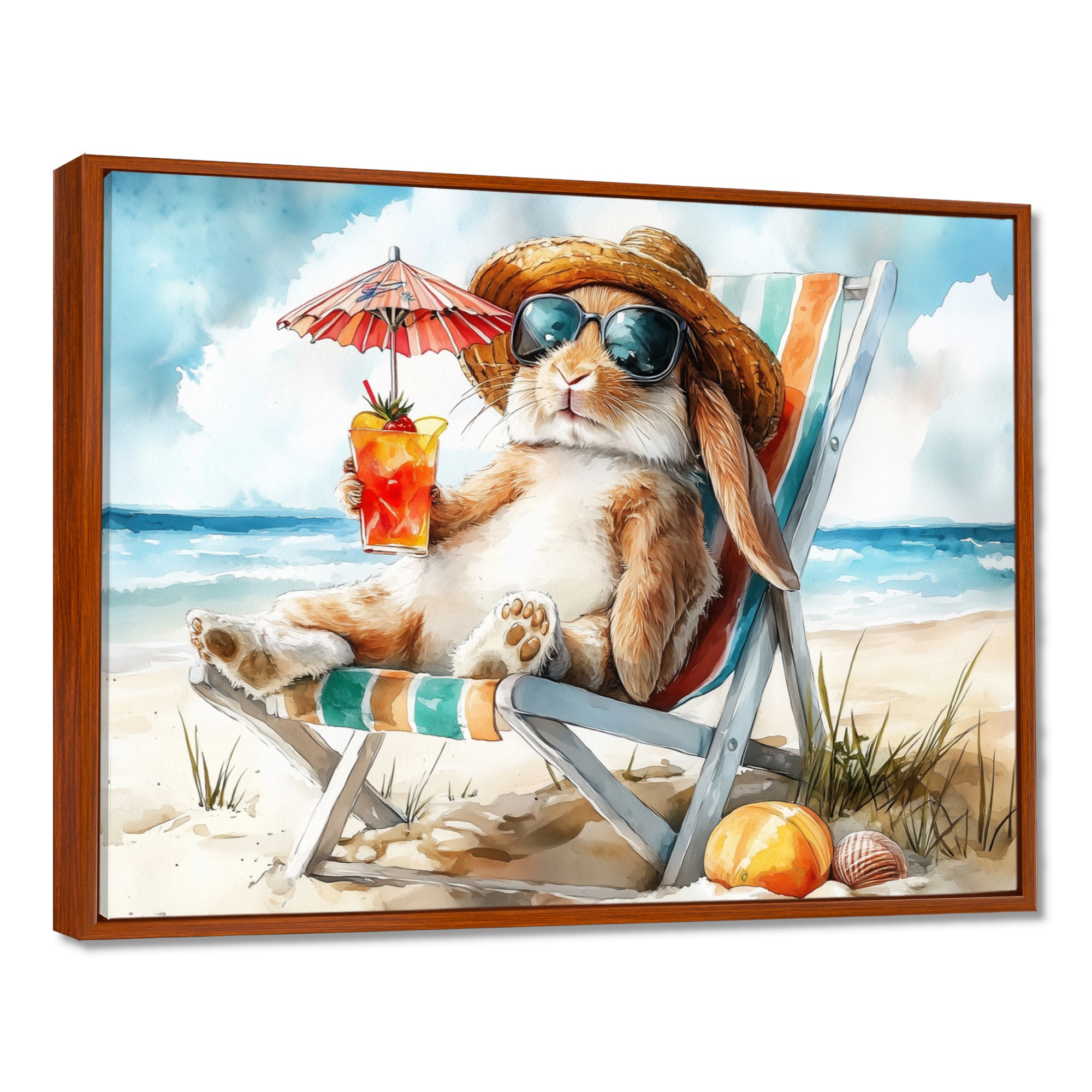 Rabbit On The Beach Relaxing - Coastal Animal Wall Art Prints