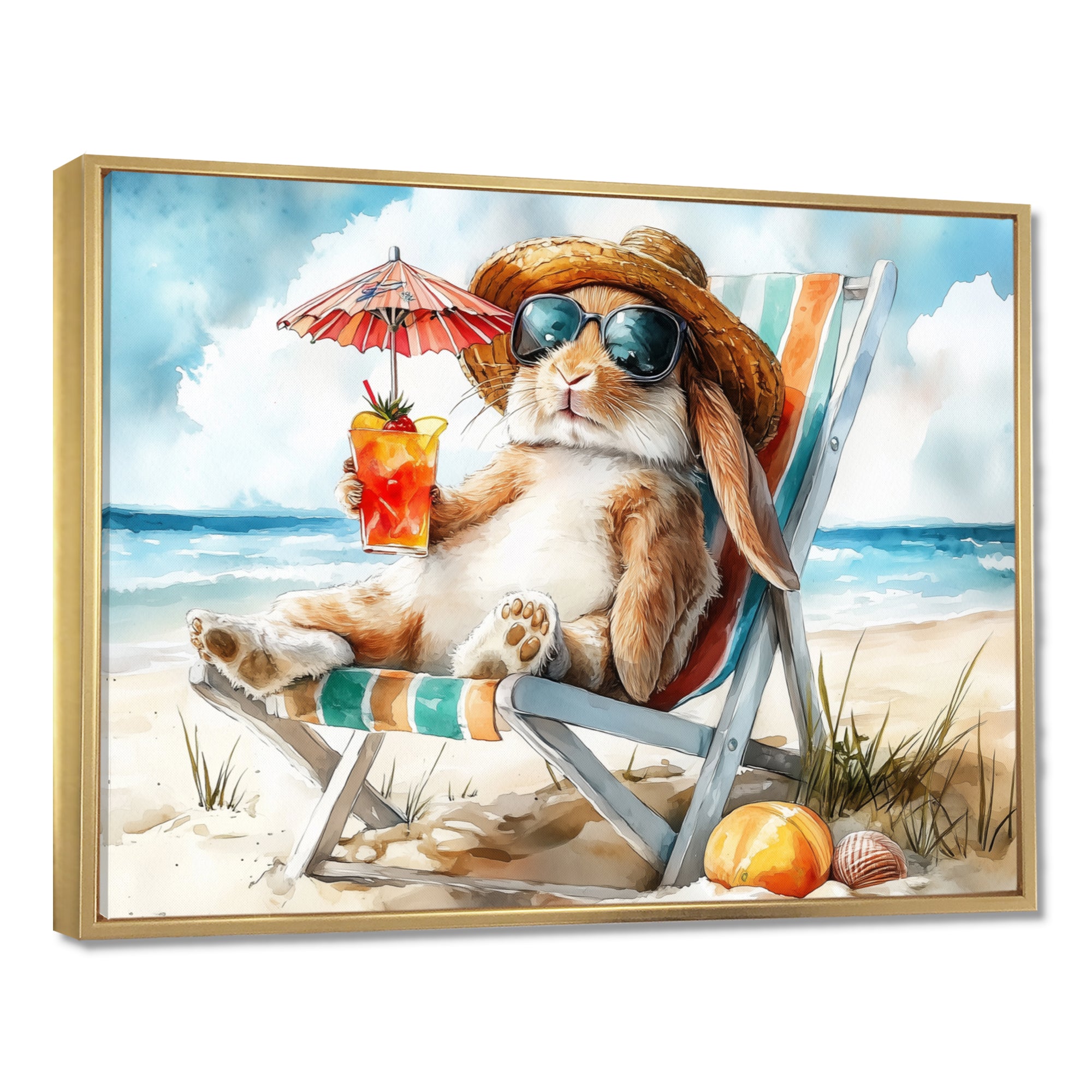 Rabbit On The Beach Relaxing - Coastal Animal Wall Art Prints