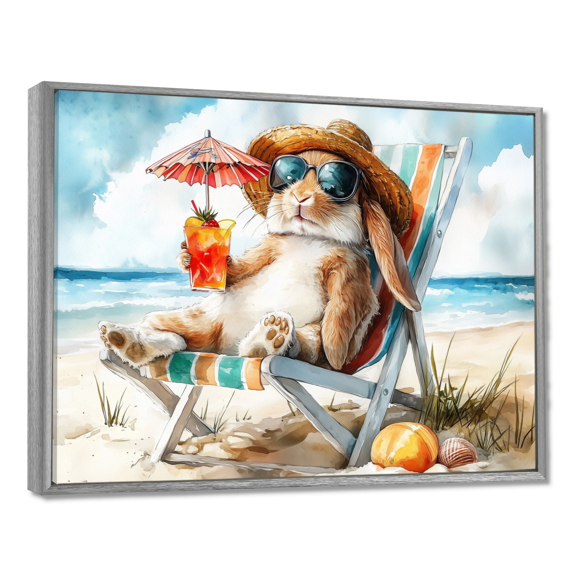 Rabbit On The Beach Relaxing - Coastal Animal Wall Art Prints
