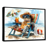 Turtle On The Beach Relaxing - Green Coastal Animal Wall Art
