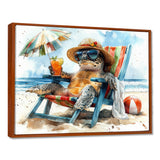 Turtle On The Beach Relaxing - Green Coastal Animal Wall Art