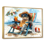 Turtle On The Beach Relaxing - Green Coastal Animal Wall Art