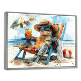Turtle On The Beach Relaxing - Green Coastal Animal Wall Art