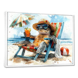 Turtle On The Beach Relaxing - Green Coastal Animal Wall Art