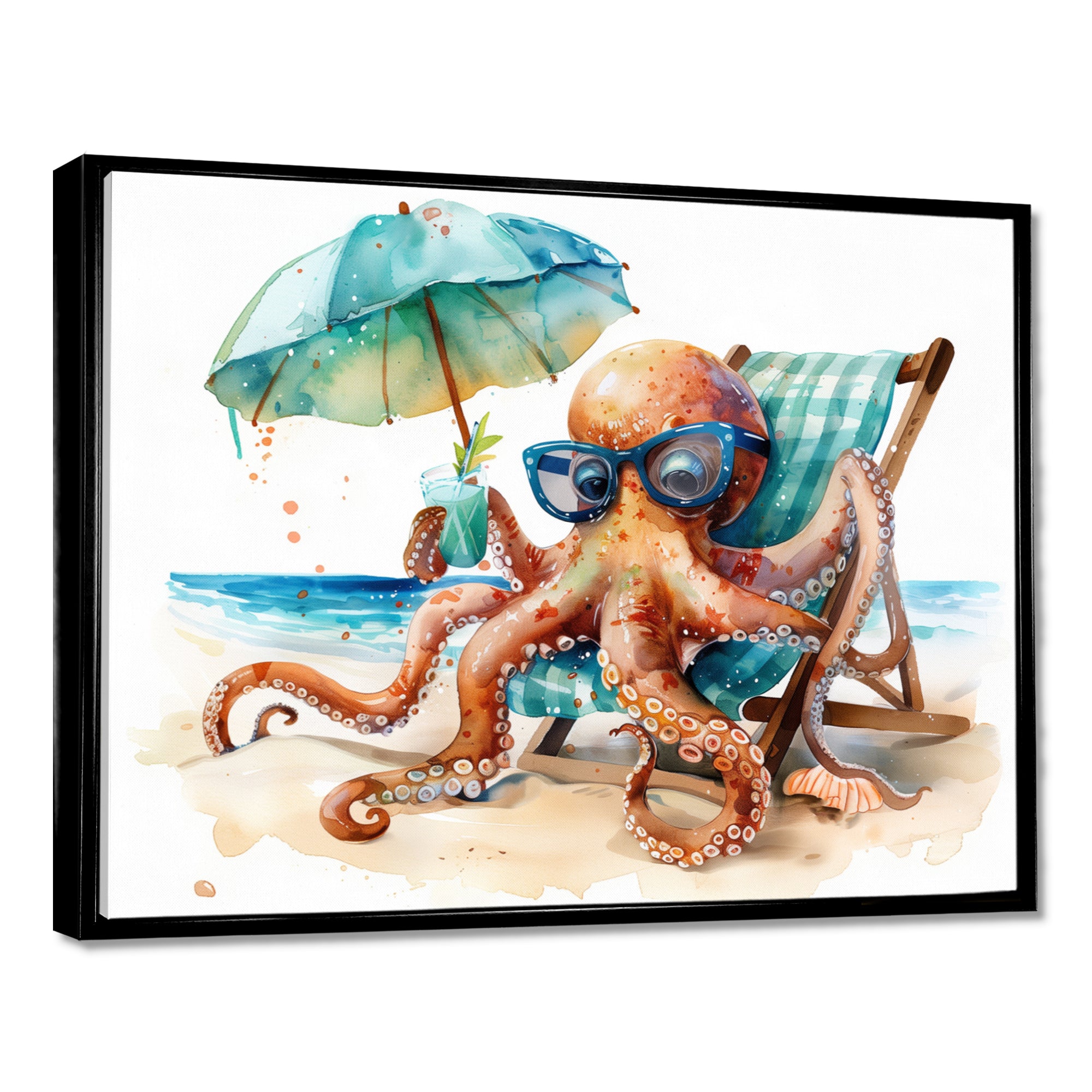 Octopus Relaxing On A Beach Chair - Octopus Home Decor Art