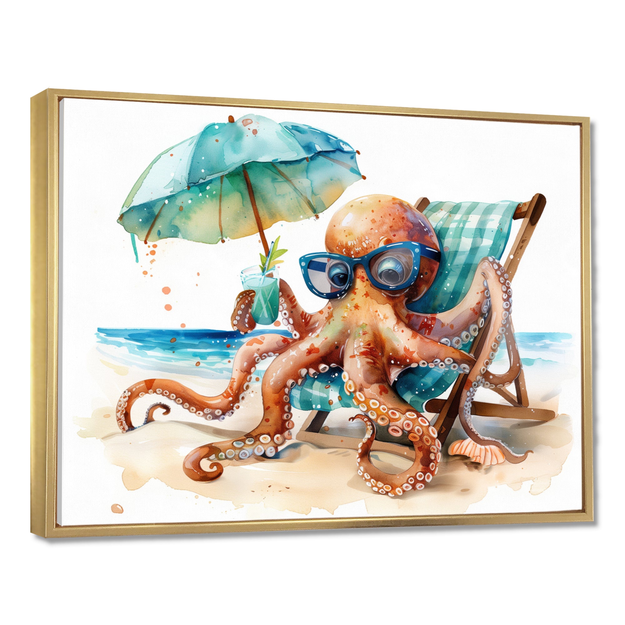 Octopus Relaxing On A Beach Chair - Octopus Home Decor Art