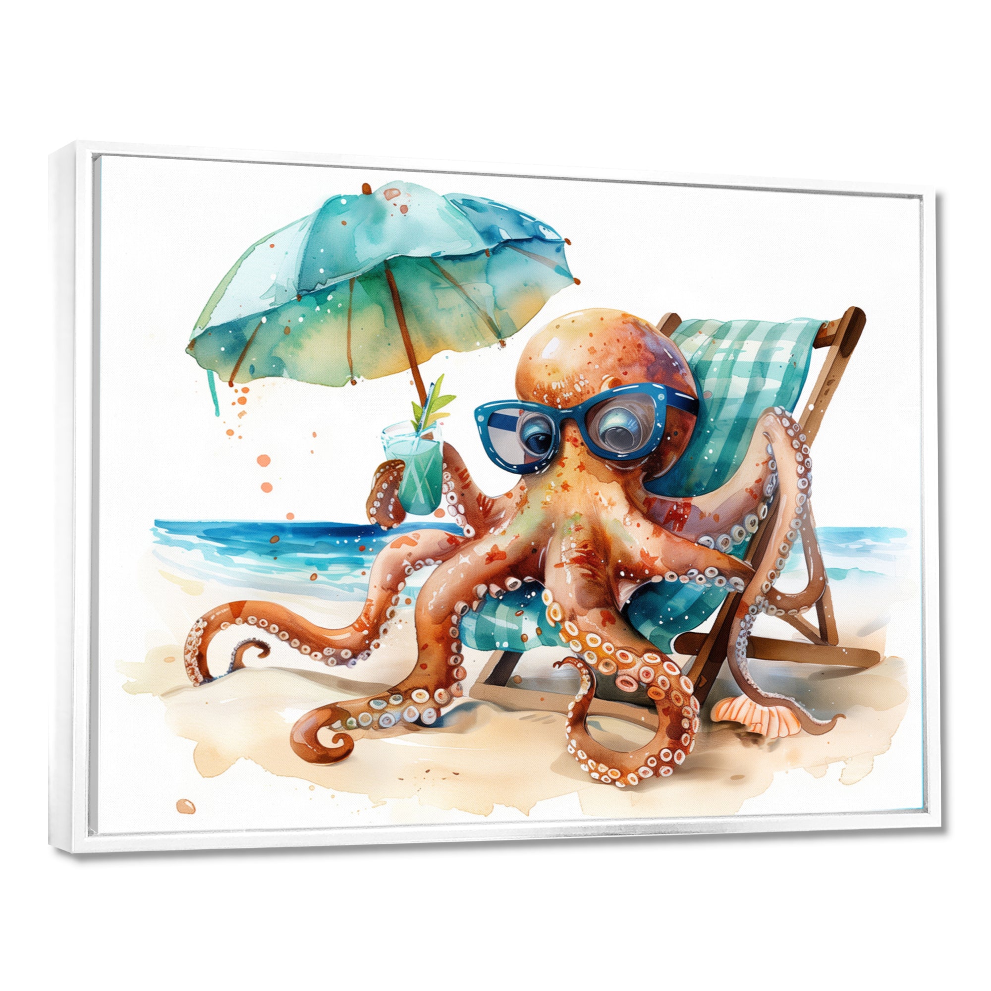 Octopus Relaxing On A Beach Chair - Octopus Home Decor Art