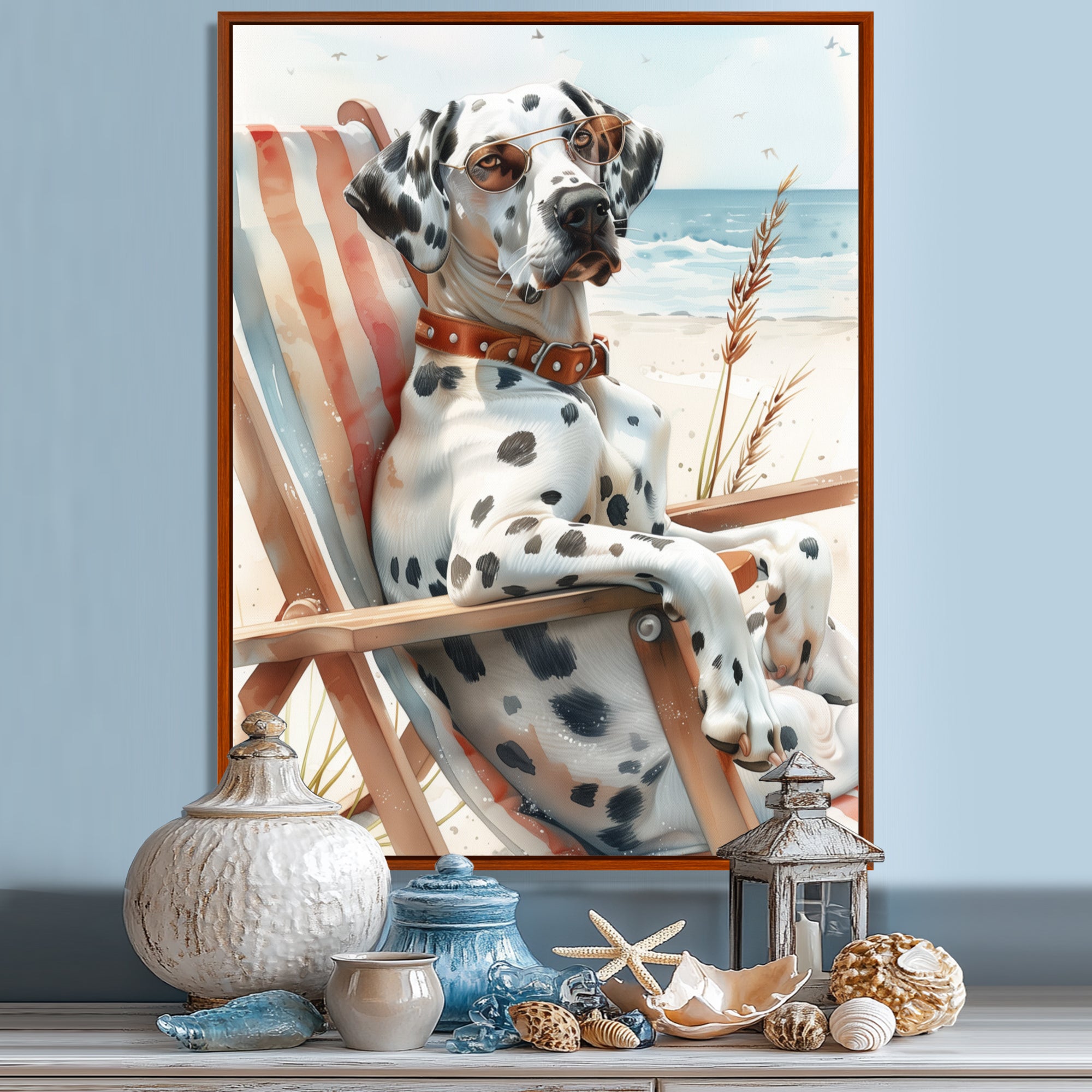 Dalmatian Dog Tanning On A Beach Chair - Coastal Animal Wall Decor