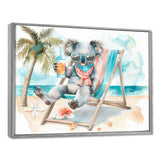Cute Koala Beach Relaxing - Gray Coastal Animal Wall Art