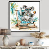Cute Koala Beach Chair Relaxing - Gray Coastal Animal Wall Art