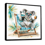 Cute Koala Beach Chair Relaxing - Gray Coastal Animal Wall Art