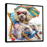 Poodle Dog Beach Relaxing Paradise - Coastal Animal Framed Canvas Art