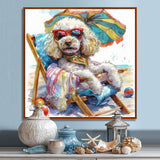 Poodle Dog Beach Relaxing Paradise - Coastal Animal Framed Canvas Art
