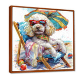 Poodle Dog Beach Relaxing Paradise - Coastal Animal Framed Canvas Art
