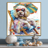 Poodle Dog Beach Relaxing Paradise - Coastal Animal Framed Canvas Art