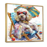 Poodle Dog Beach Relaxing Paradise - Coastal Animal Framed Canvas Art