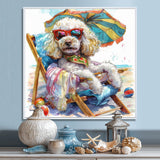 Poodle Dog Beach Relaxing Paradise - Coastal Animal Framed Canvas Art