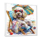 Poodle Dog Beach Relaxing Paradise - Coastal Animal Framed Canvas Art