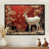 Gold And Red Scandinavian Deer Landscape - Deer Canvas Wall Art