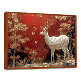 Gold And Red Scandinavian Deer Landscape - Deer Canvas Wall Art