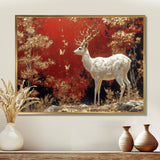Gold And Red Scandinavian Deer Landscape - Deer Canvas Wall Art
