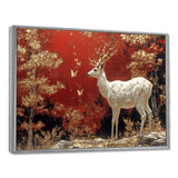 Gold And Red Scandinavian Deer Landscape - Deer Canvas Wall Art