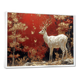 Gold And Red Scandinavian Deer Landscape - Deer Canvas Wall Art
