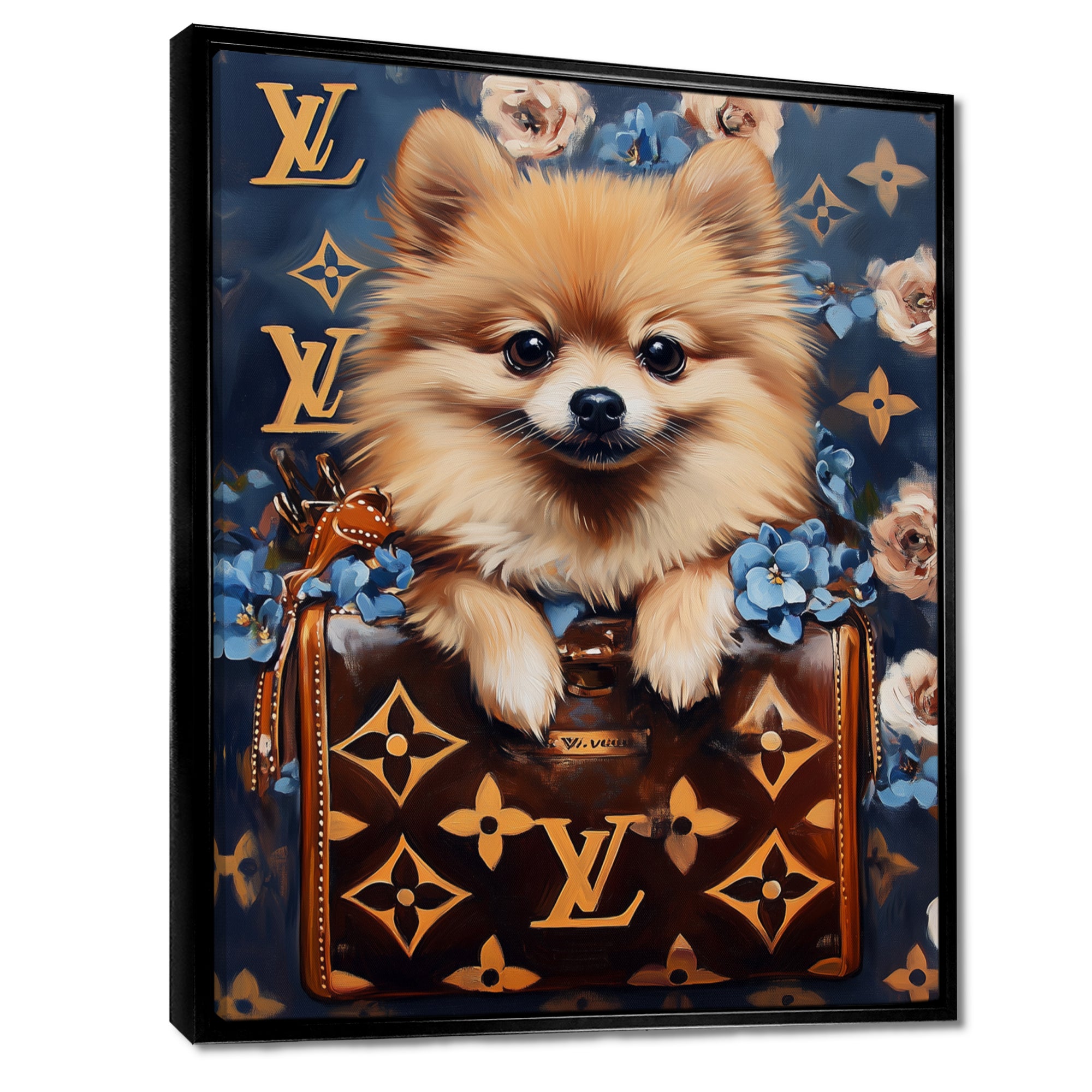 High Fashion Pomeranian Dog In Handbag - Dog Canvas Wall Art