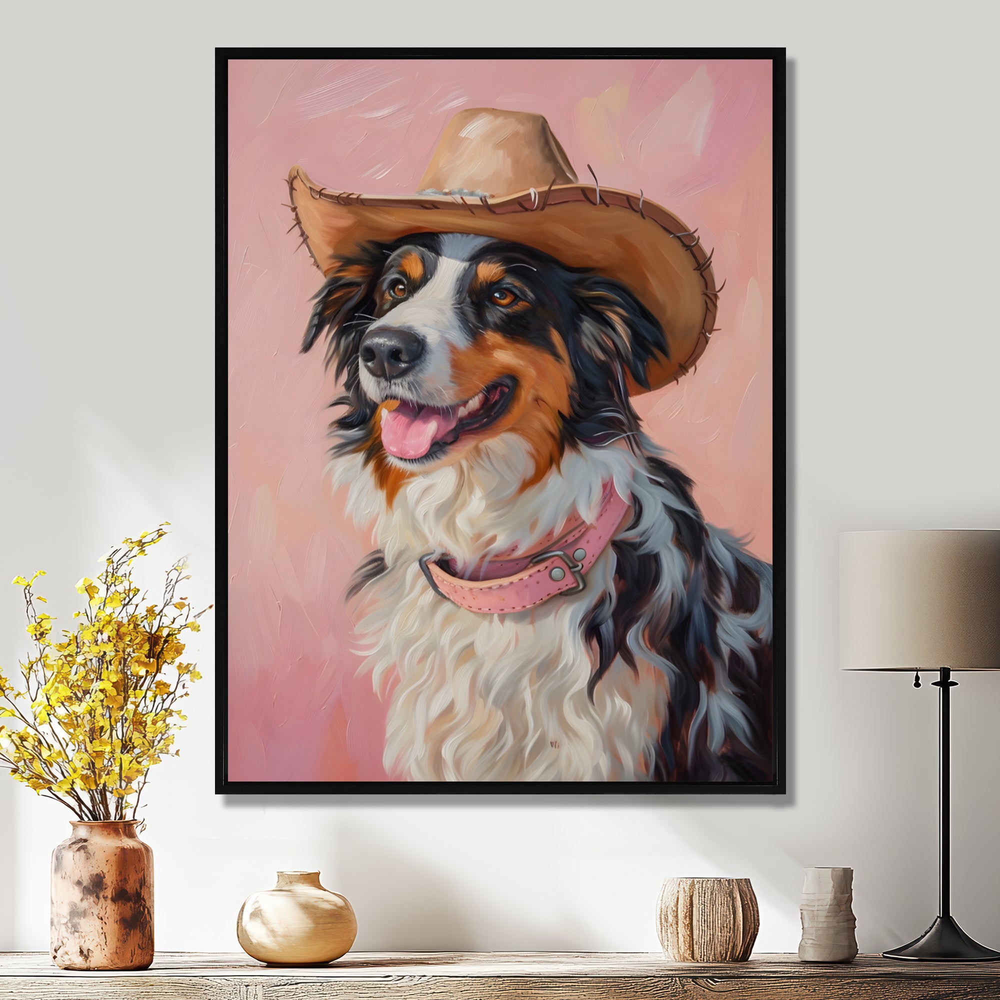 Cowboy Border Collie Dog In Austin - Dog Bedroom Wall Art